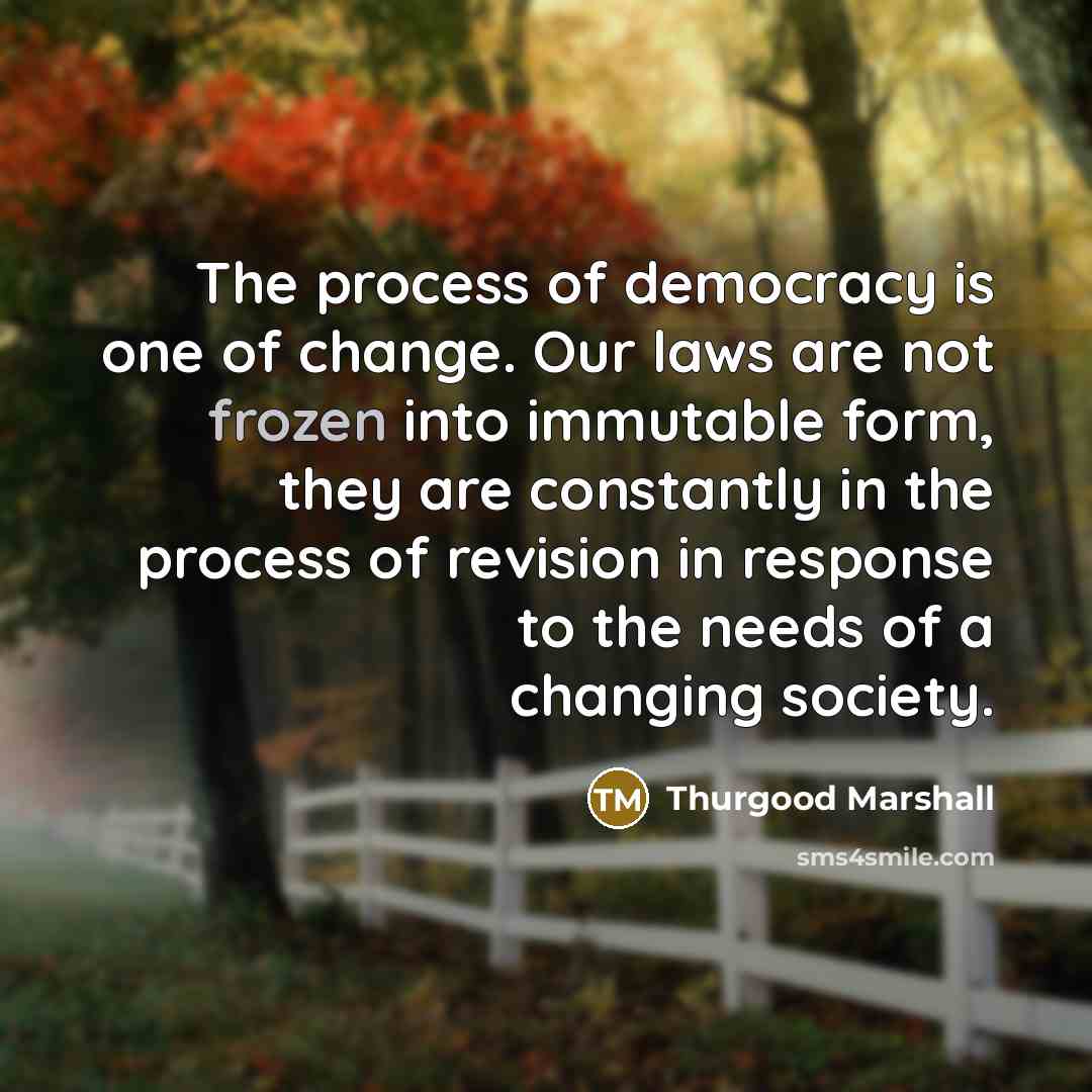 “The process of democracy is one of change. Our laws…” quote by Thurgood Marshall