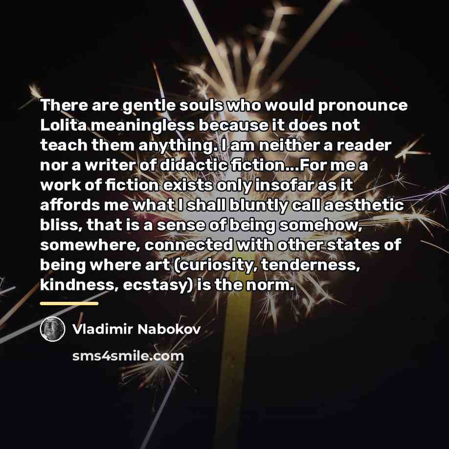 “There are gentle souls who would pronounce Lolita meaningless because…” quote by Vladimir Nabokov