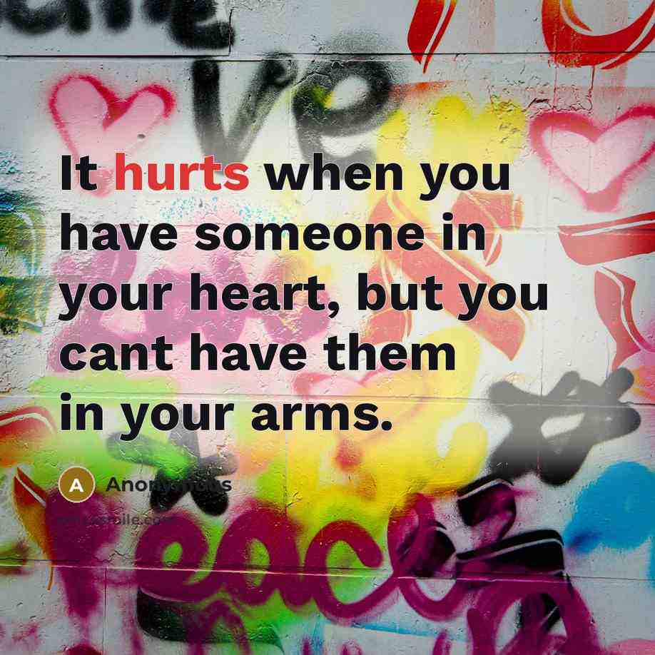 “It hurts when you have someone in your heart, but you cant have them in your arms.” quote by Anonymous