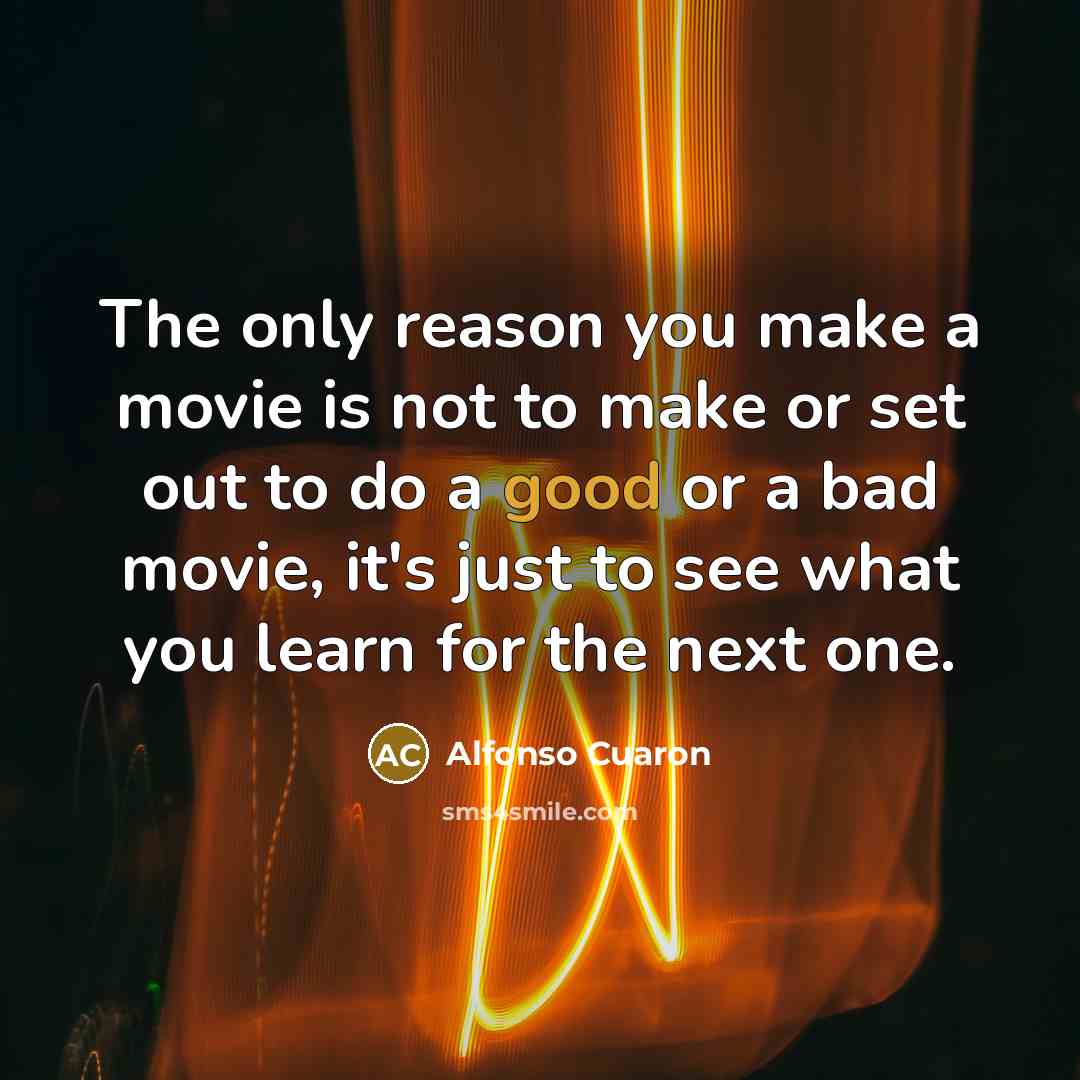 “The only reason you make a movie is not to make or set out to do a good or a bad movie, it's just to see what you learn for the next one.” quote by Alfonso Cuaron