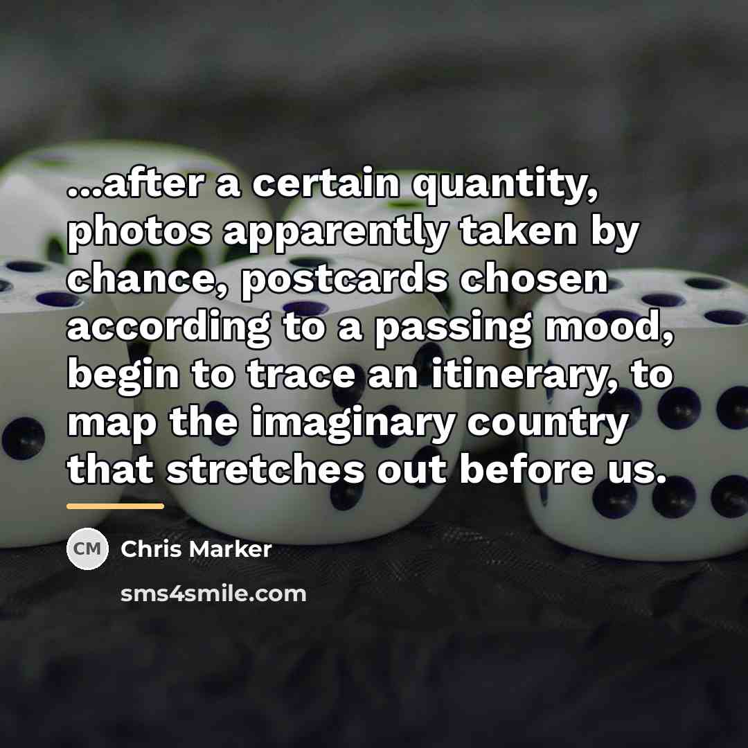 “...after a certain quantity, photos apparently taken by chance, postcards…” quote by Chris Marker