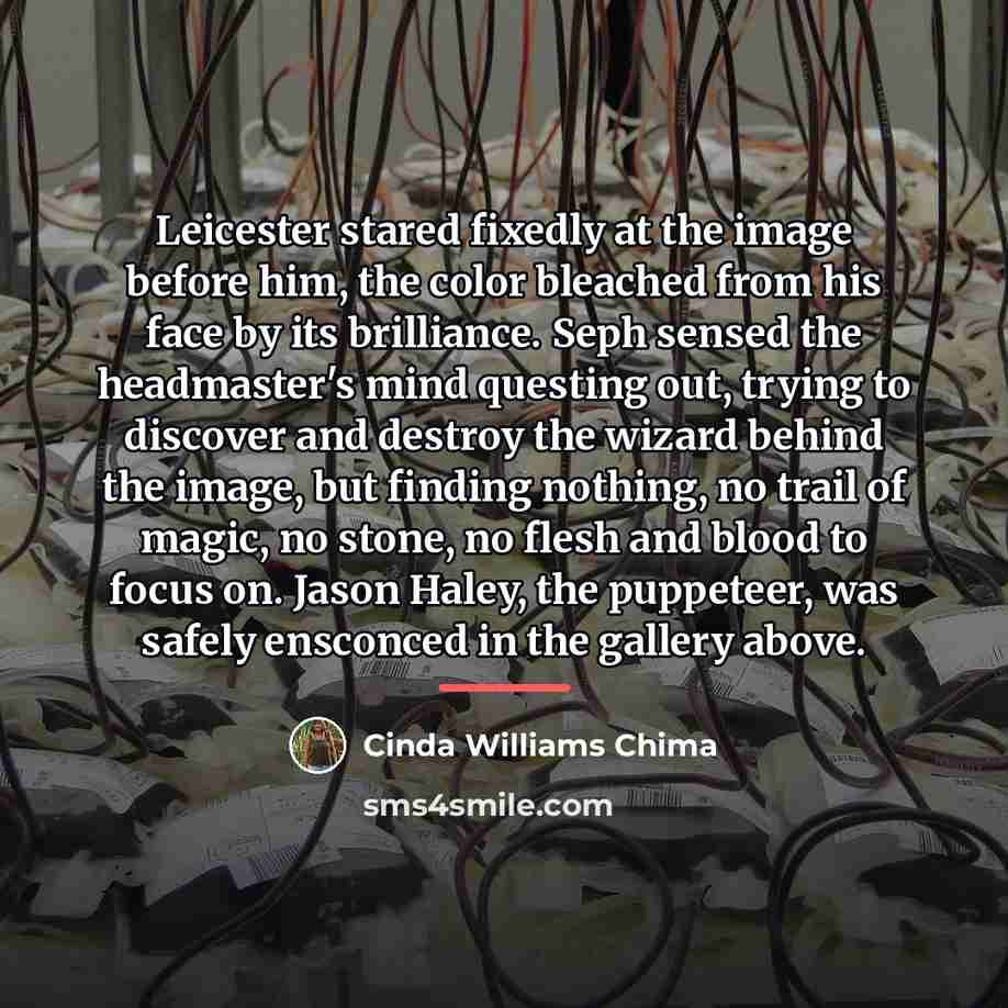 “Leicester stared fixedly at the image before him, the color…” quote by Cinda Williams Chima