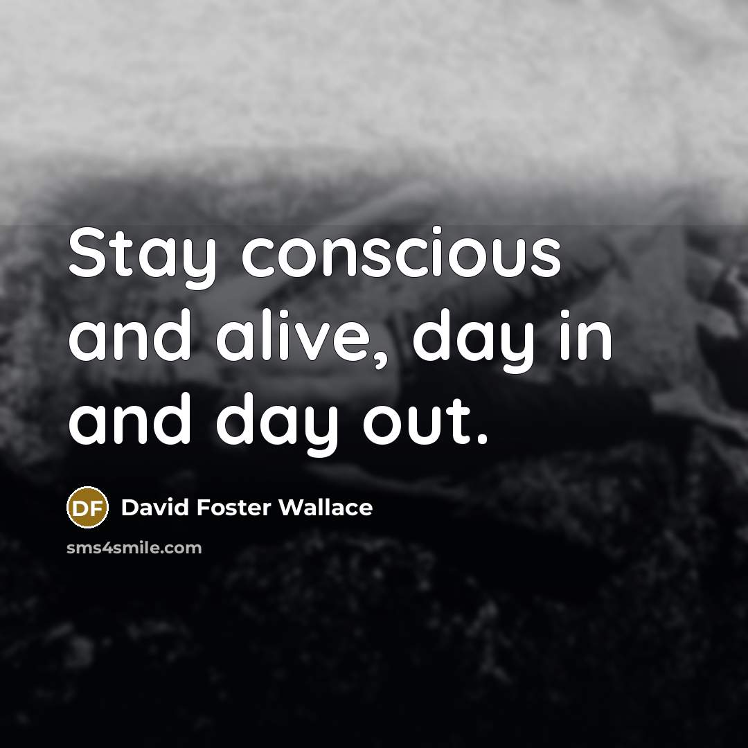 “Stay conscious and alive, day in and day out.…” quote by David Foster Wallace