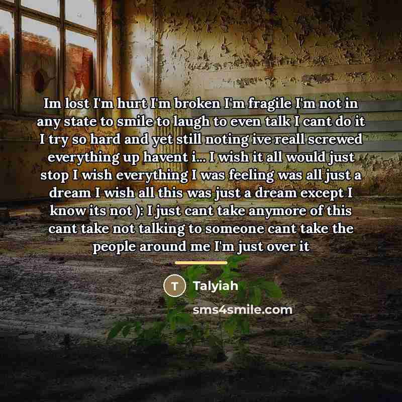 “Im lost I'm hurt I'm broken I'm fragile I'm not…” quote by Talyiah