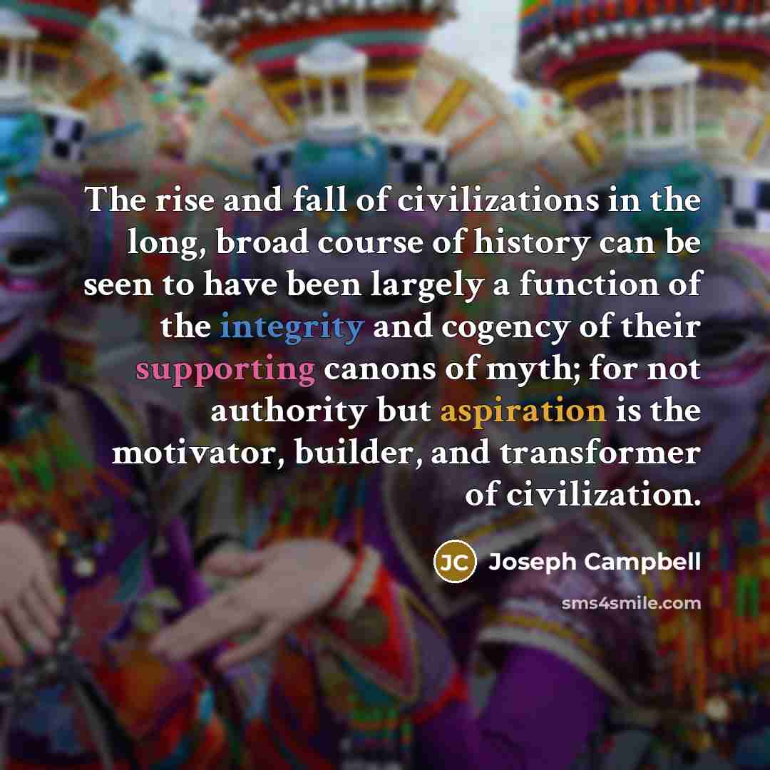 “The rise and fall of civilizations in the long, broad…” quote by Joseph Campbell