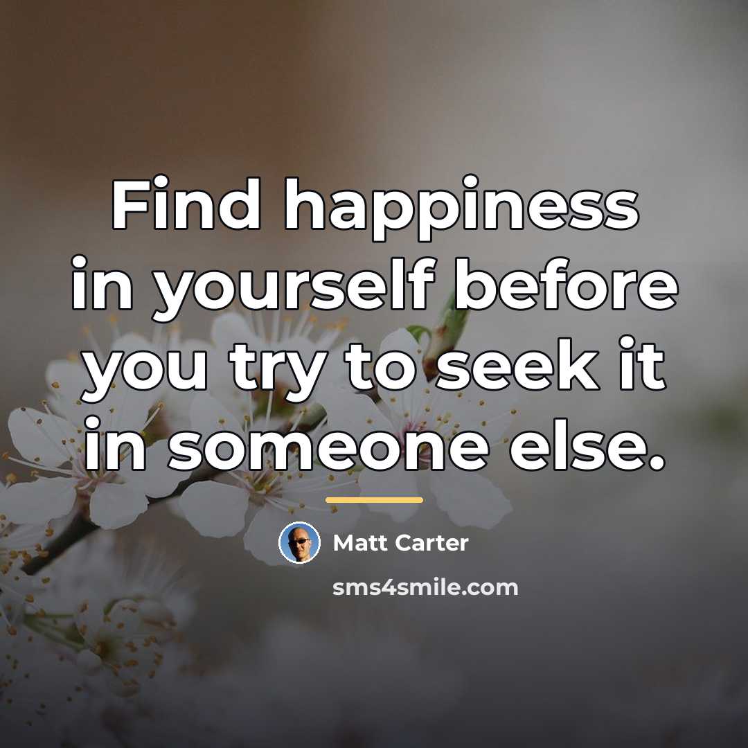 “Find happiness in yourself before you try to seek it…” quote by Matt Carter