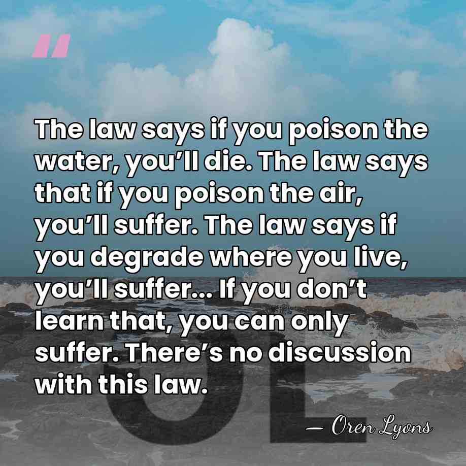 The law says if you poison the water, you’ll die. The law&hellip; - Oren Lyons