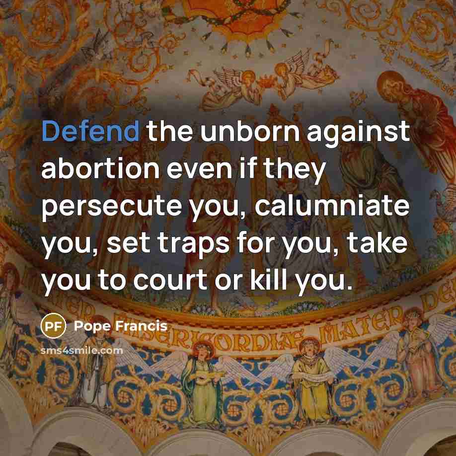 “Defend the unborn against abortion even if they persecute you,…” quote by Pope Francis