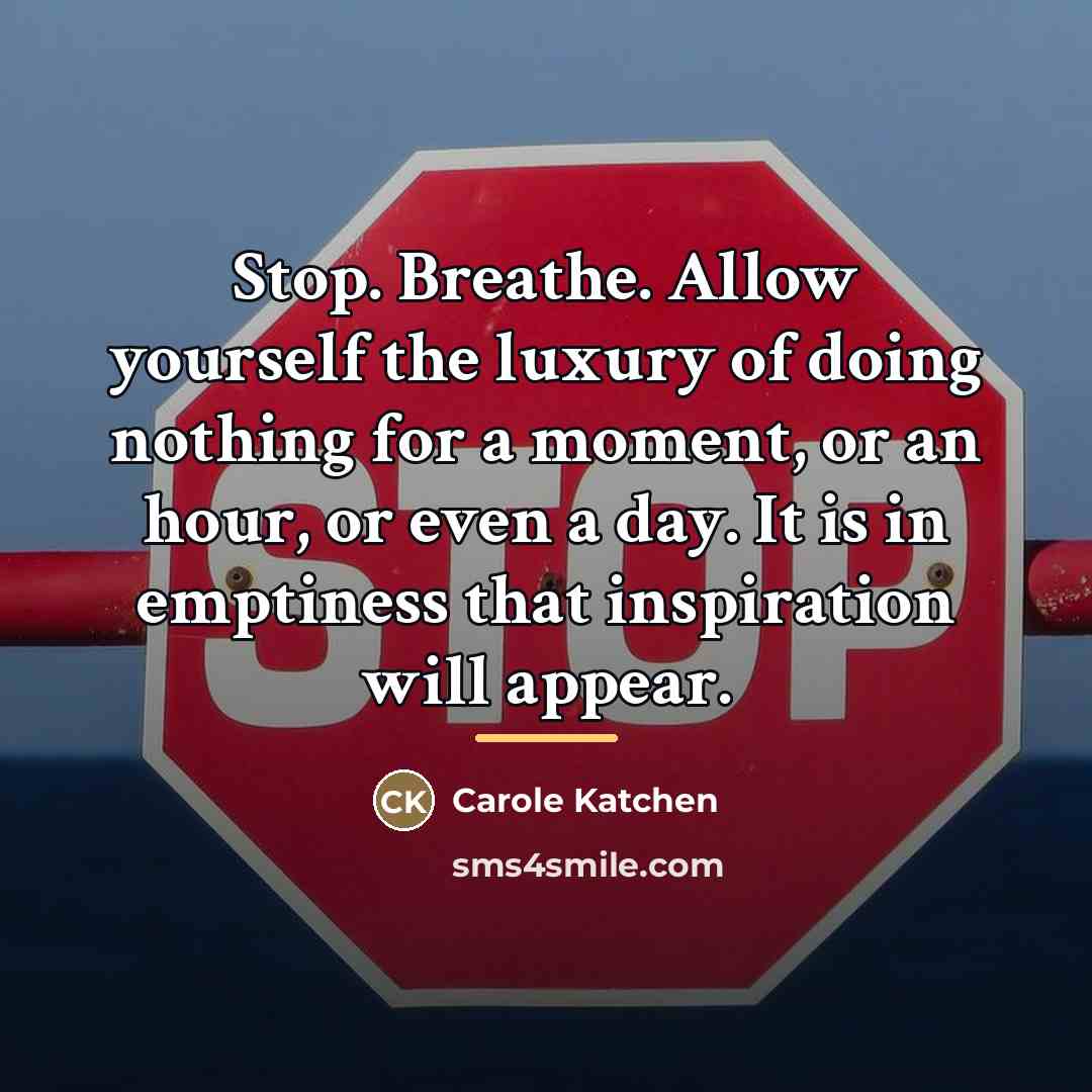 “Stop. Breathe. Allow yourself the luxury of doing nothing for…” quote by Carole Katchen