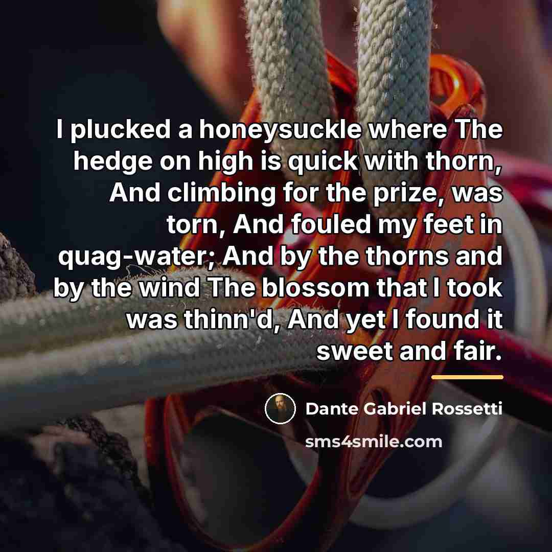 “I plucked a honeysuckle where The hedge on high is…” quote by Dante Gabriel Rossetti