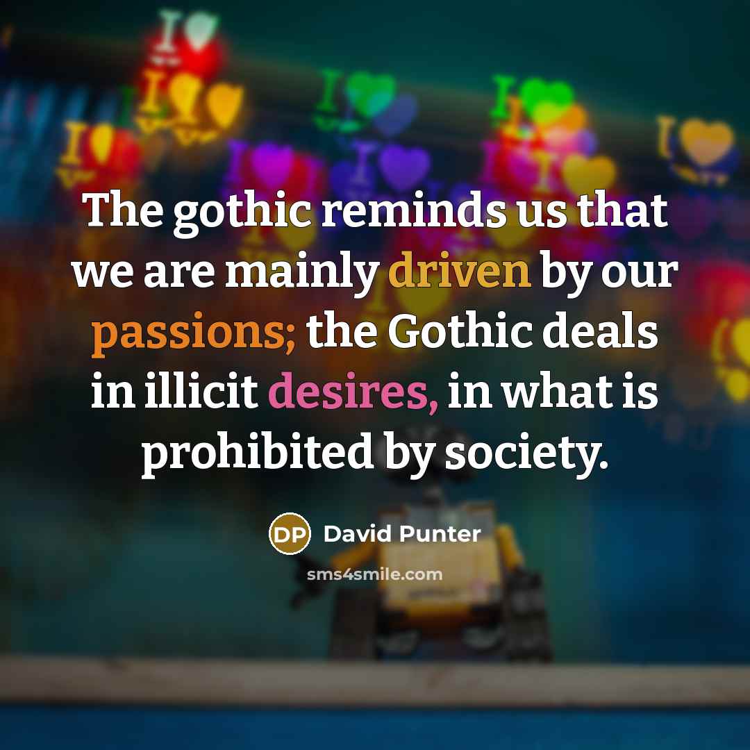 “The gothic reminds us that we are mainly driven by our passions; the Gothic deals in illicit desires, in what is prohibited by society.” quote by David Punter