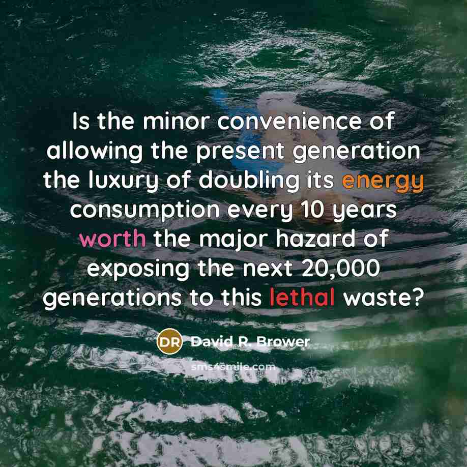 “Is the minor convenience of allowing the present generation the…” quote by David R. Brower