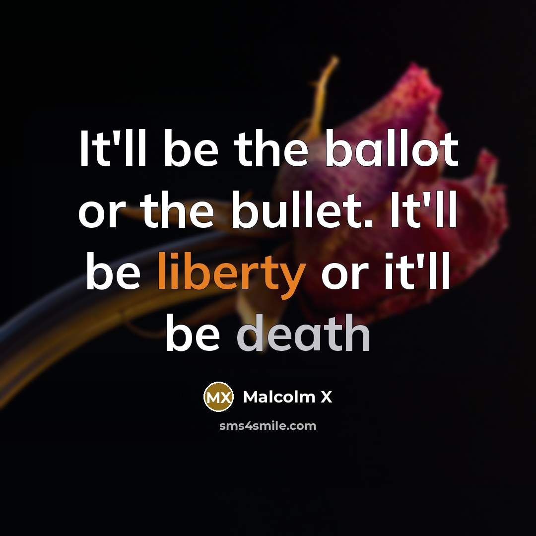 “It'll be the ballot or the bullet. It'll be liberty or it'll be death” quote by Malcolm X