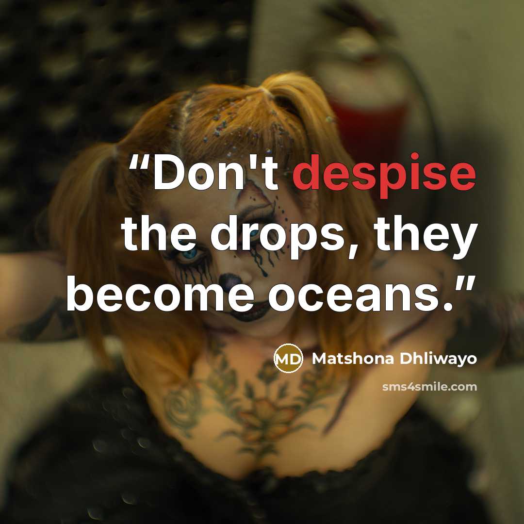 “Don't despise the drops, they become oceans.” quote by Matshona Dhliwayo