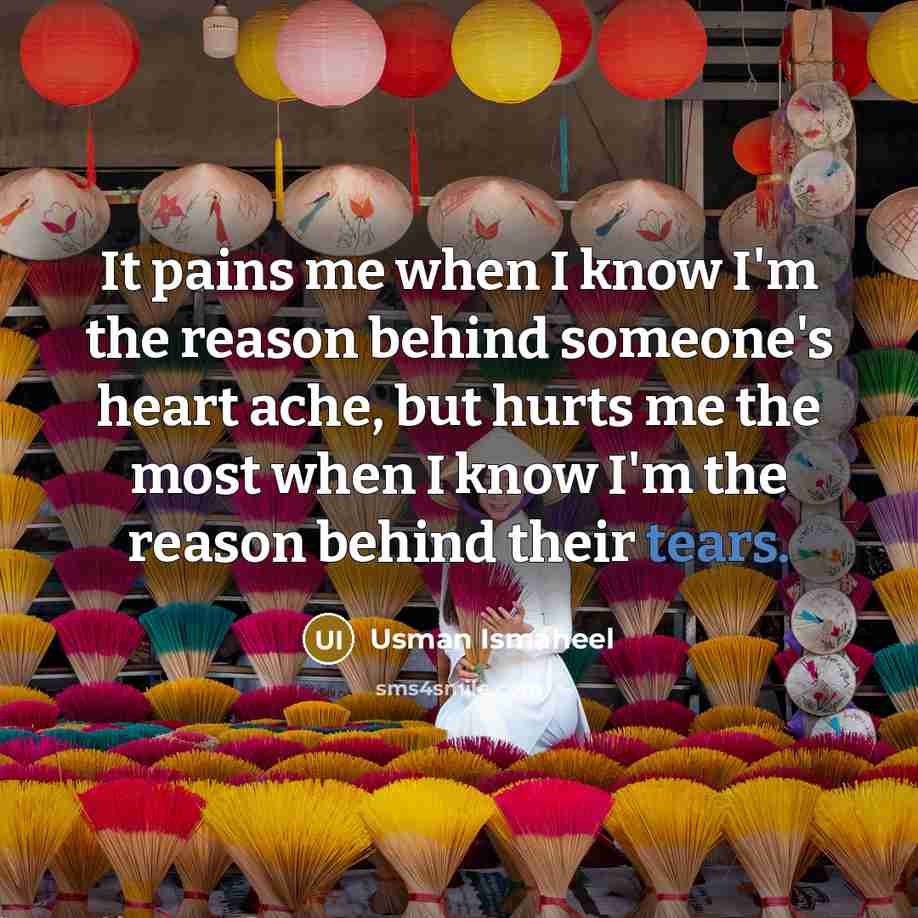“It pains me when I know I'm the reason behind…” quote by Usman Ismaheel