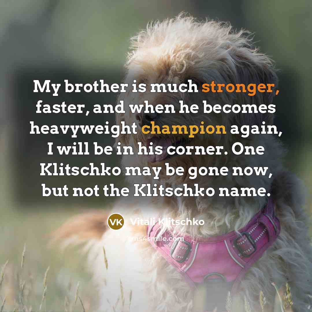 “My brother is much stronger, faster, and when he becomes…” quote by Vitali Klitschko