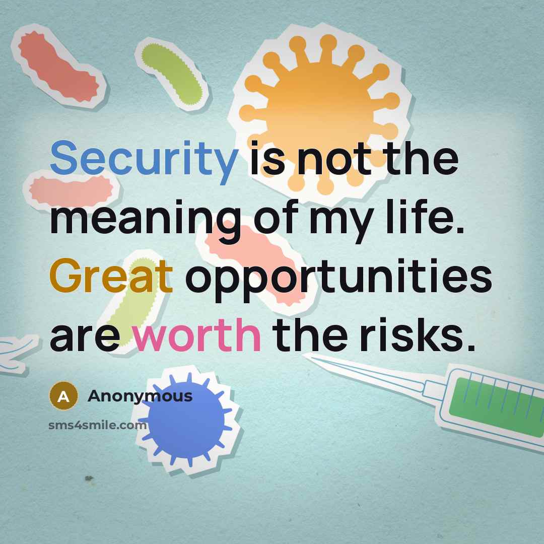 “Security is not the meaning of my life. Great opportunities are worth the risks.” quote by Anonymous