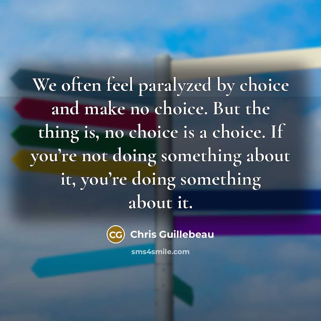 “We often feel paralyzed by choice and make no choice.…” quote by Chris Guillebeau