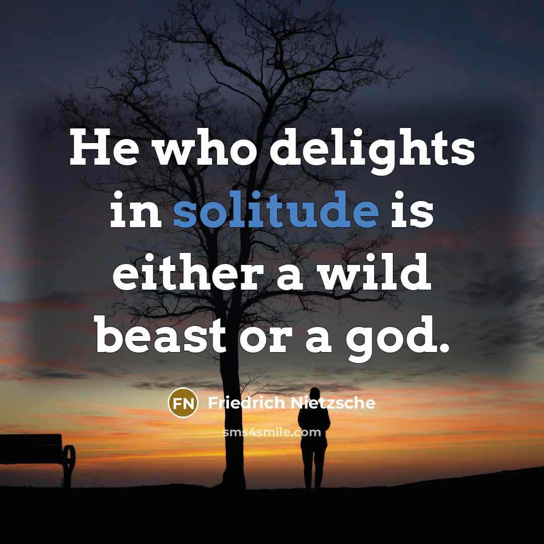 “He who delights in solitude is either a wild beast…” quote by Friedrich Nietzsche