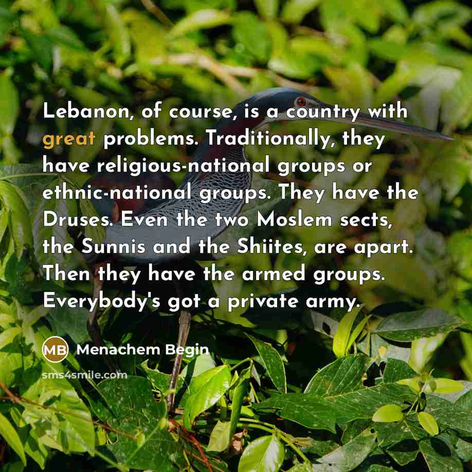 “Lebanon, of course, is a country with great problems. Traditionally,…” quote by Menachem Begin