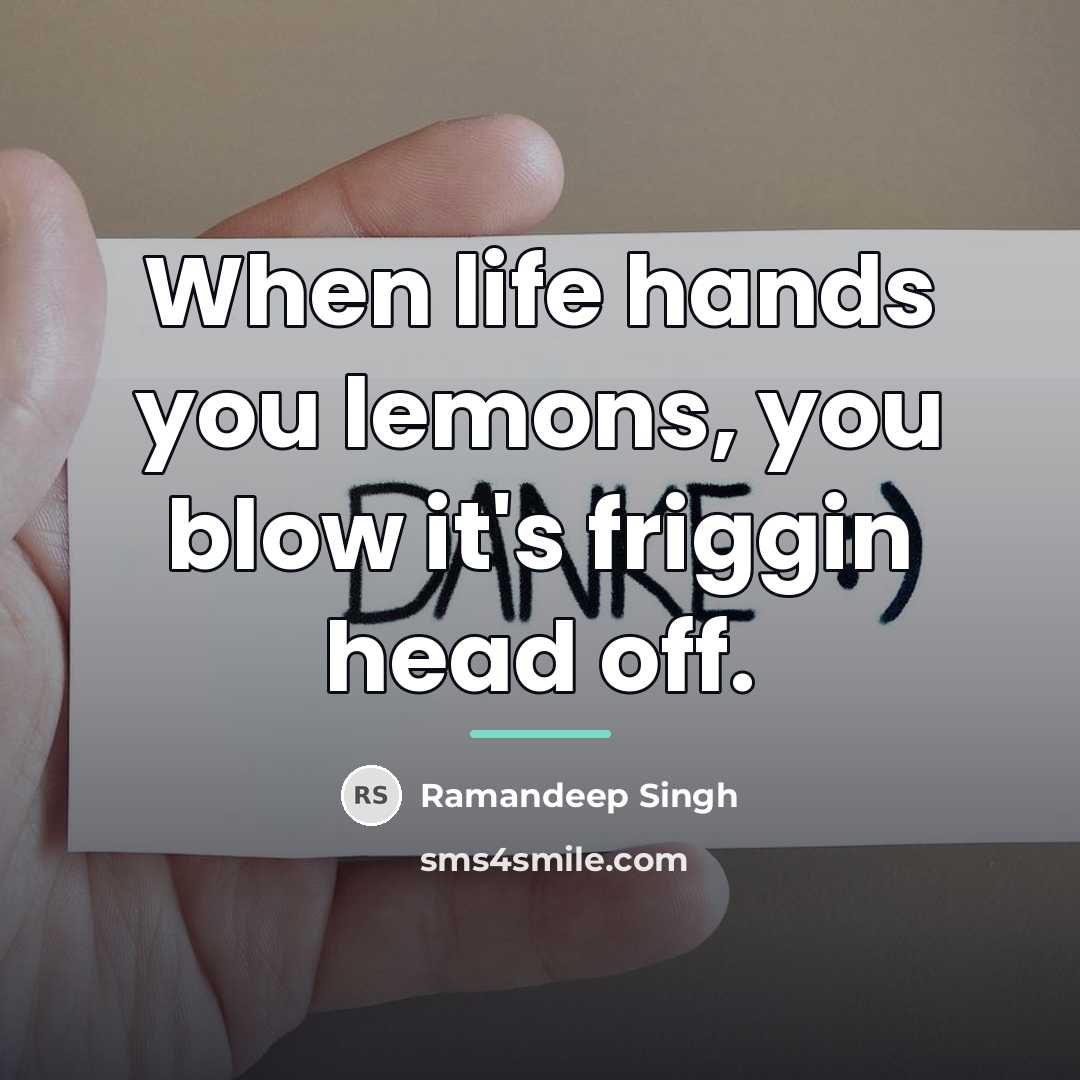 “When life hands you lemons, you blow it's friggin head…” quote by Ramandeep Singh