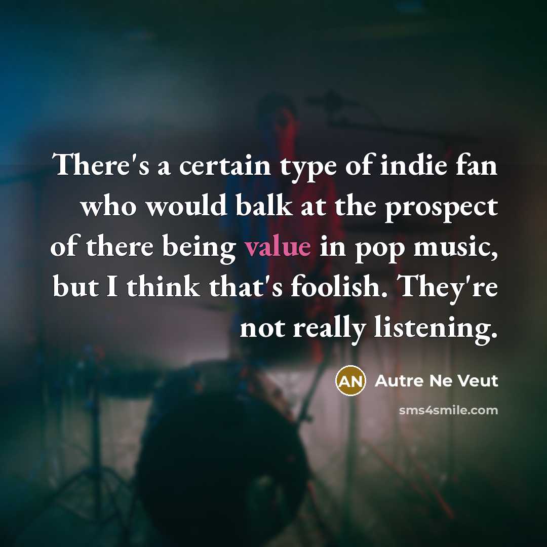 “There's a certain type of indie fan who would balk…” quote by Autre Ne Veut