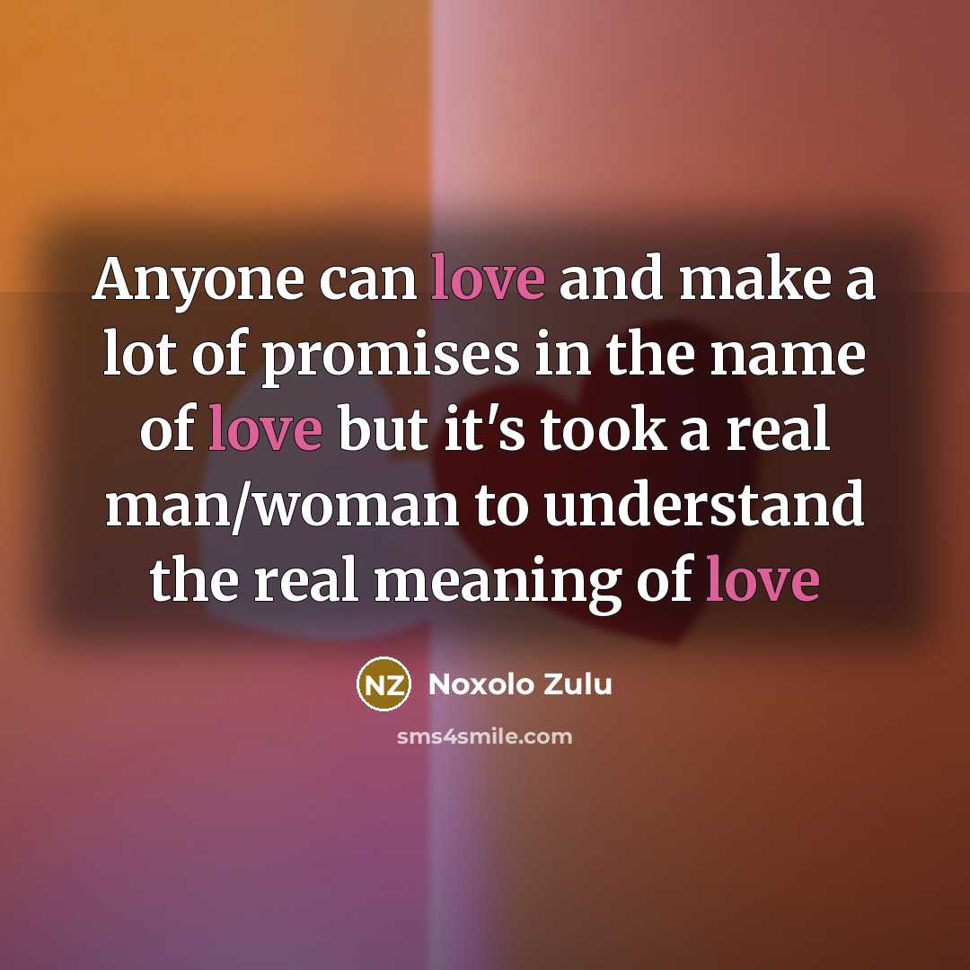 “Anyone can love and make a lot of promises in the name of love but it's took a real man/woman to understand the real meaning of love” quote by Noxolo Zulu