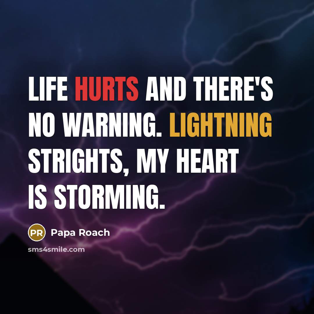 “Life hurts and there's no warning. Lightning strights, my heart is storming.” quote by Papa Roach