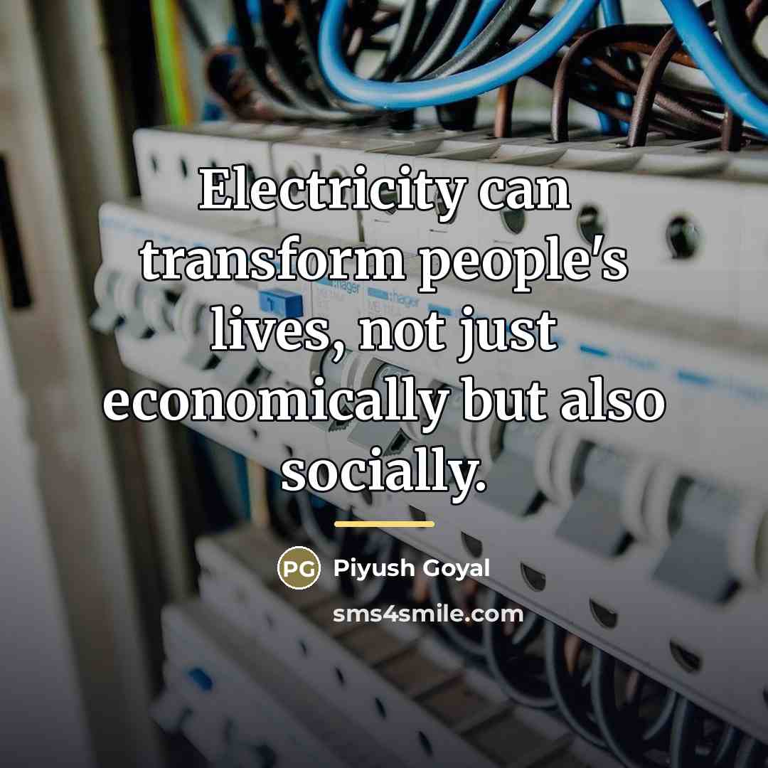 “Electricity can transform people's lives, not just economically but also…” quote by Piyush Goyal