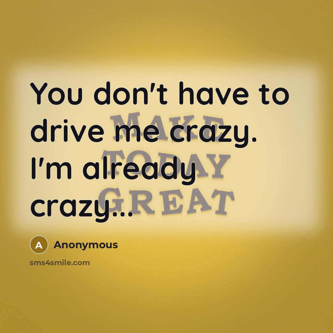 “You don't have to drive me crazy. I'm already crazy...…” quote by Anonymous