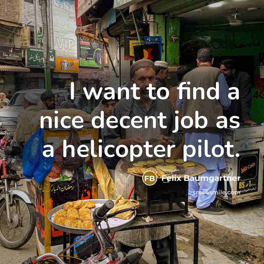 “I want to find a nice decent job as a…” quote by Felix Baumgartner