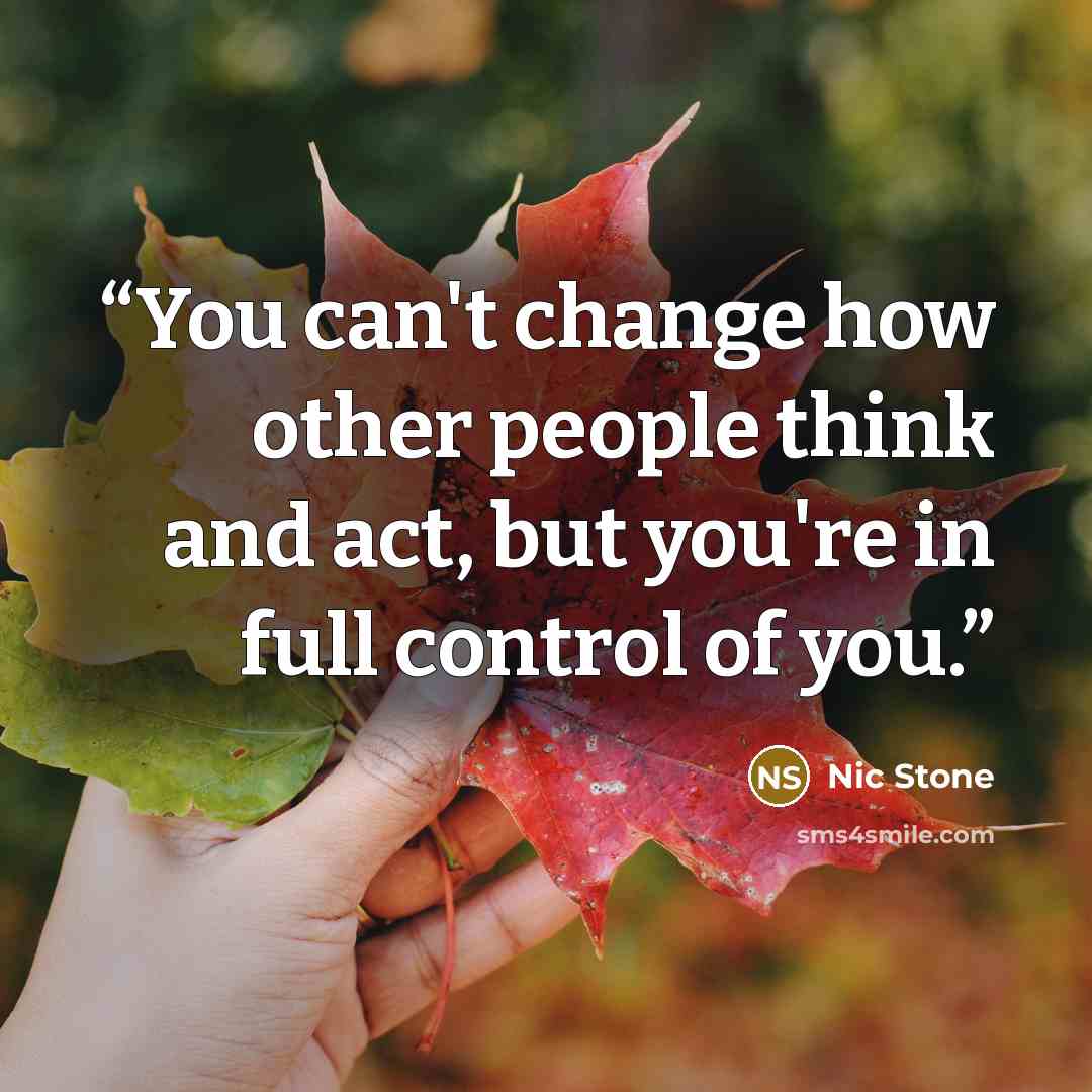 “You can't change how other people think and act, but you're in full control of you.” quote by Nic Stone