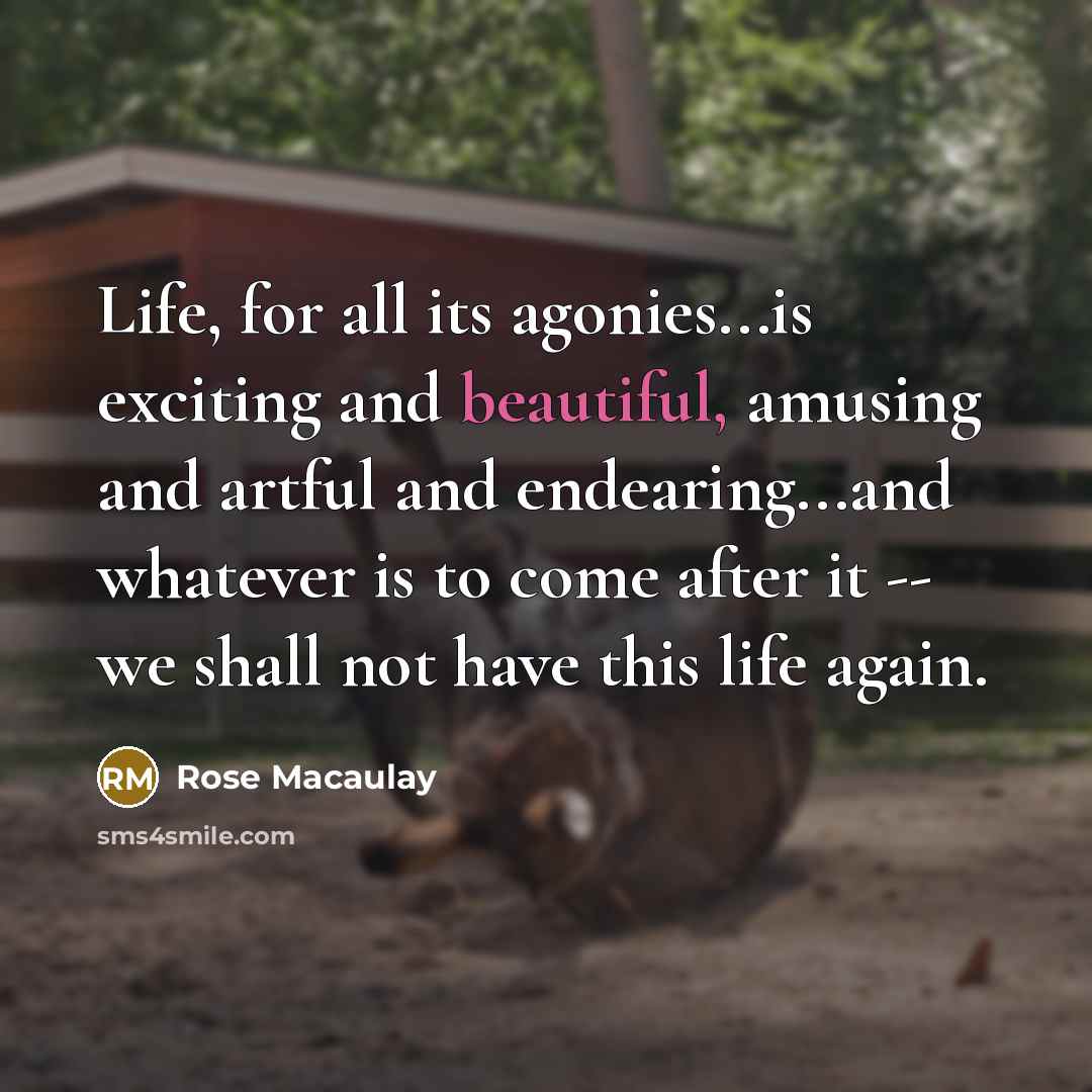 “Life, for all its agonies...is exciting and beautiful, amusing and…” quote by Rose Macaulay