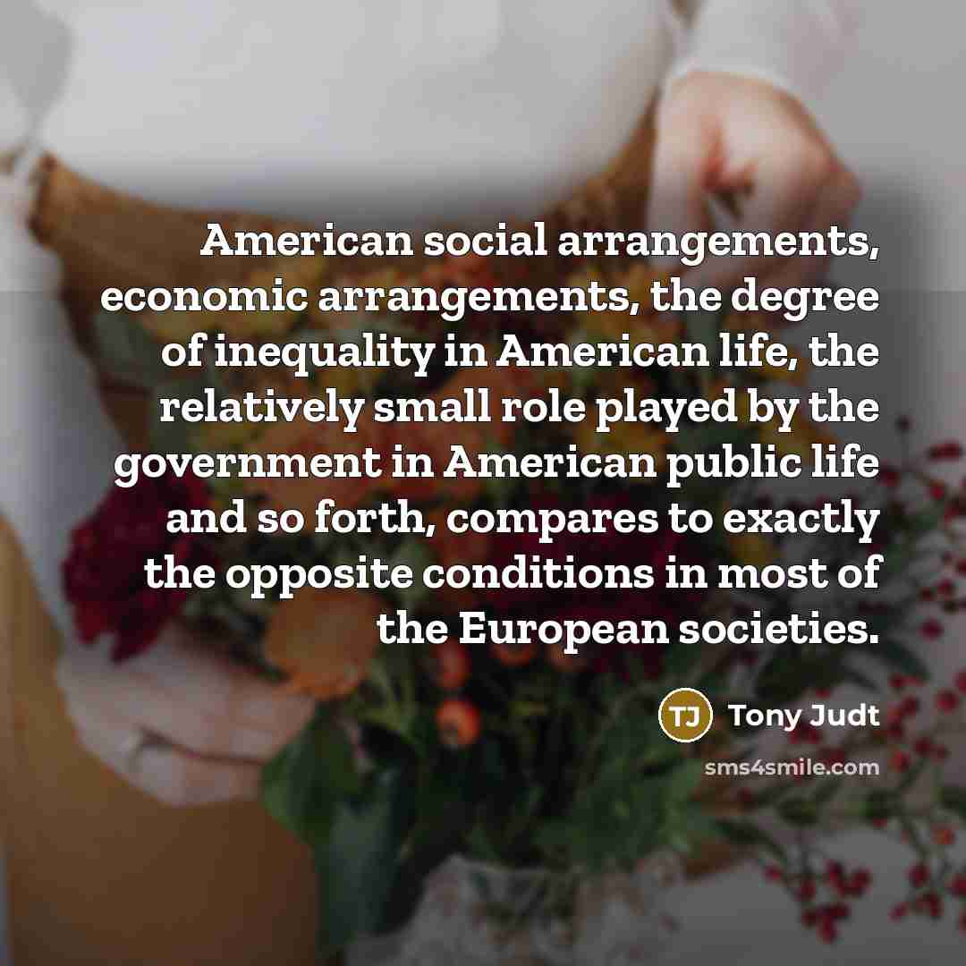 “American social arrangements, economic arrangements, the degree of inequality in…” quote by Tony Judt