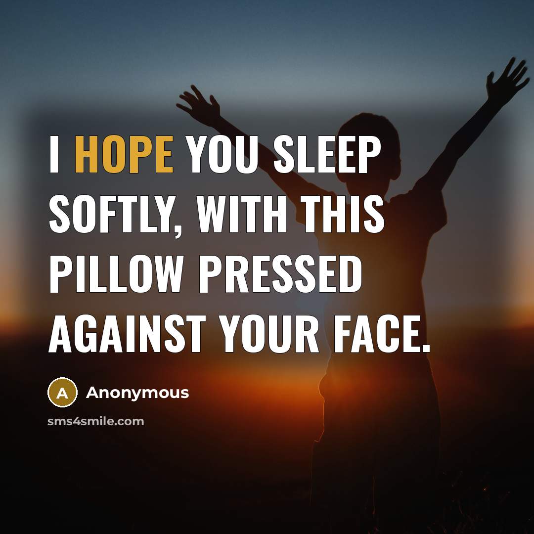 “I hope you sleep softly, with this pillow pressed against your face.” quote by Anonymous