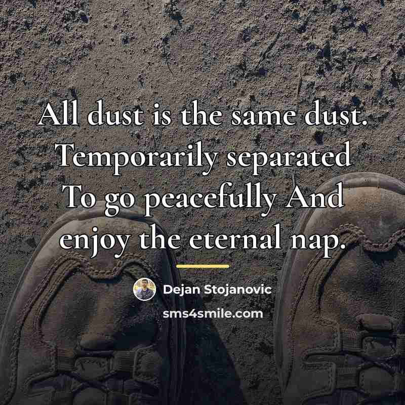“All dust is the same dust. Temporarily separated To go…” quote by Dejan Stojanovic