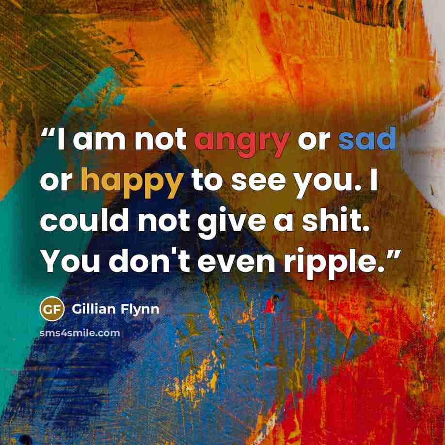 “I am not angry or sad or happy to see you. I could not give a shit. You don't even ripple.” quote by Gillian Flynn
