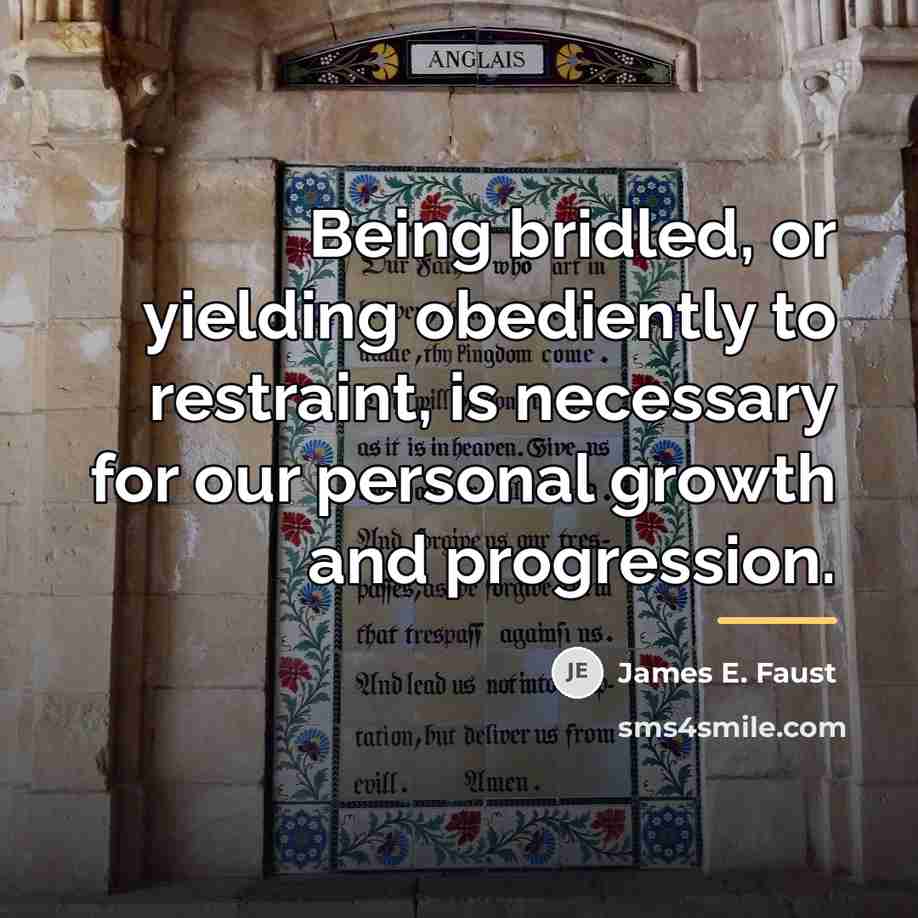 “Being bridled, or yielding obediently to restraint, is necessary for…” quote by James E. Faust