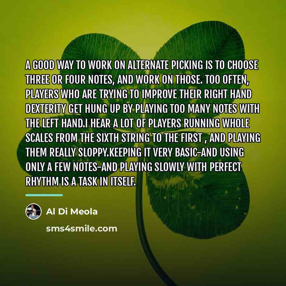 “A good way to work on alternate picking is to…” quote by Al Di Meola