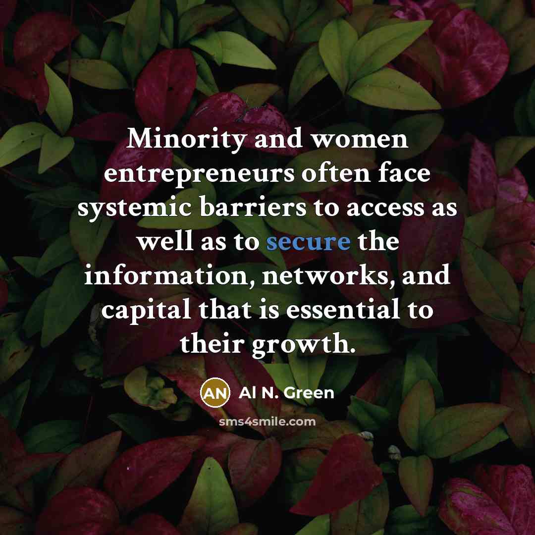 “Minority and women entrepreneurs often face systemic barriers to access…” quote by Al N. Green