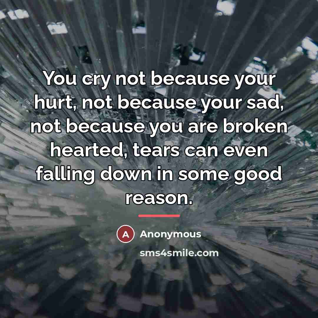 “You cry not because your hurt, not because your sad,…” quote by Anonymous