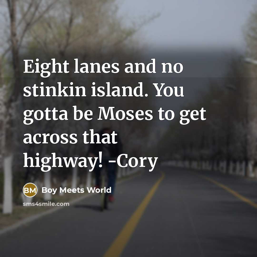“Eight lanes and no stinkin island. You gotta be Moses…” quote by Boy Meets World