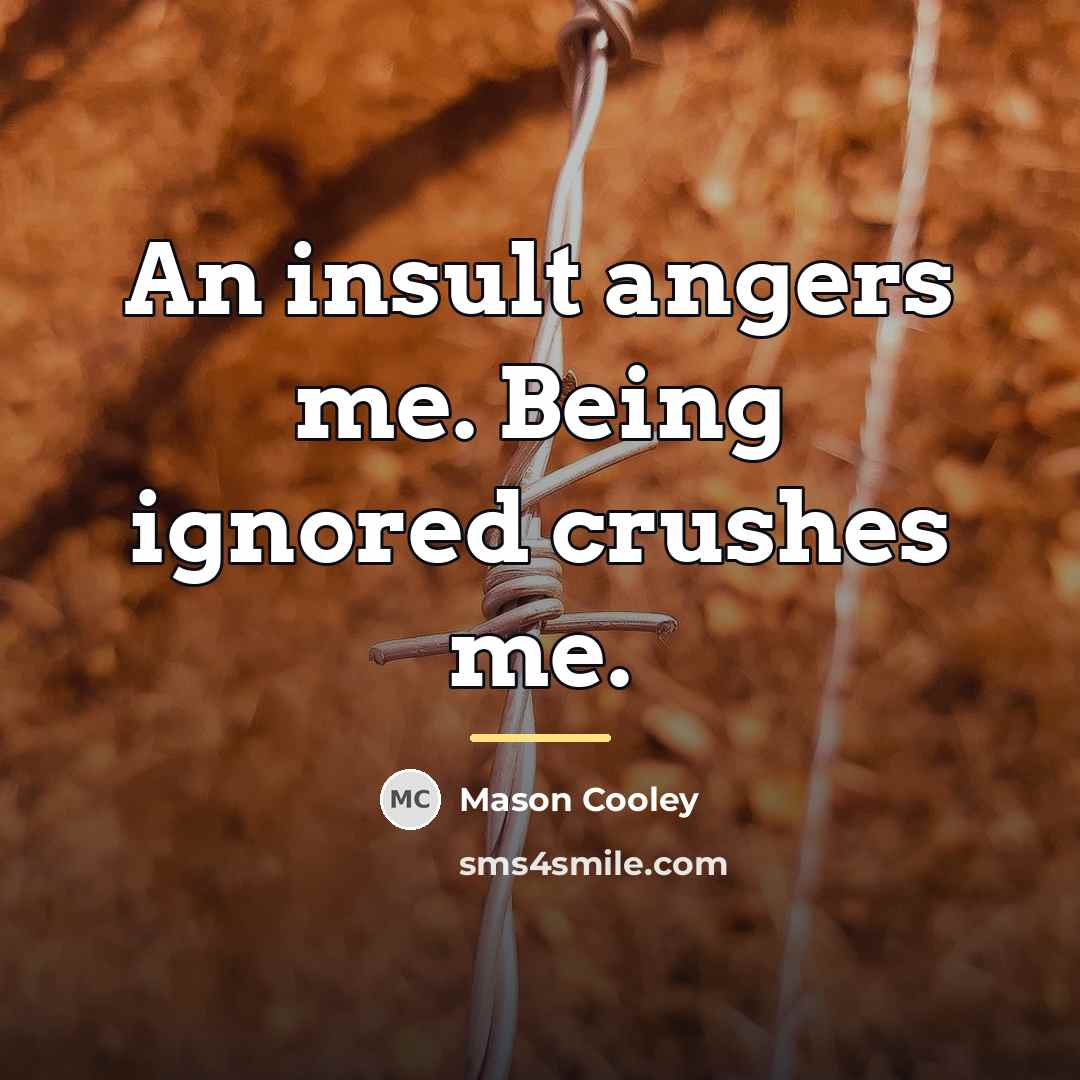 “An insult angers me. Being ignored crushes me.…” quote by Mason Cooley