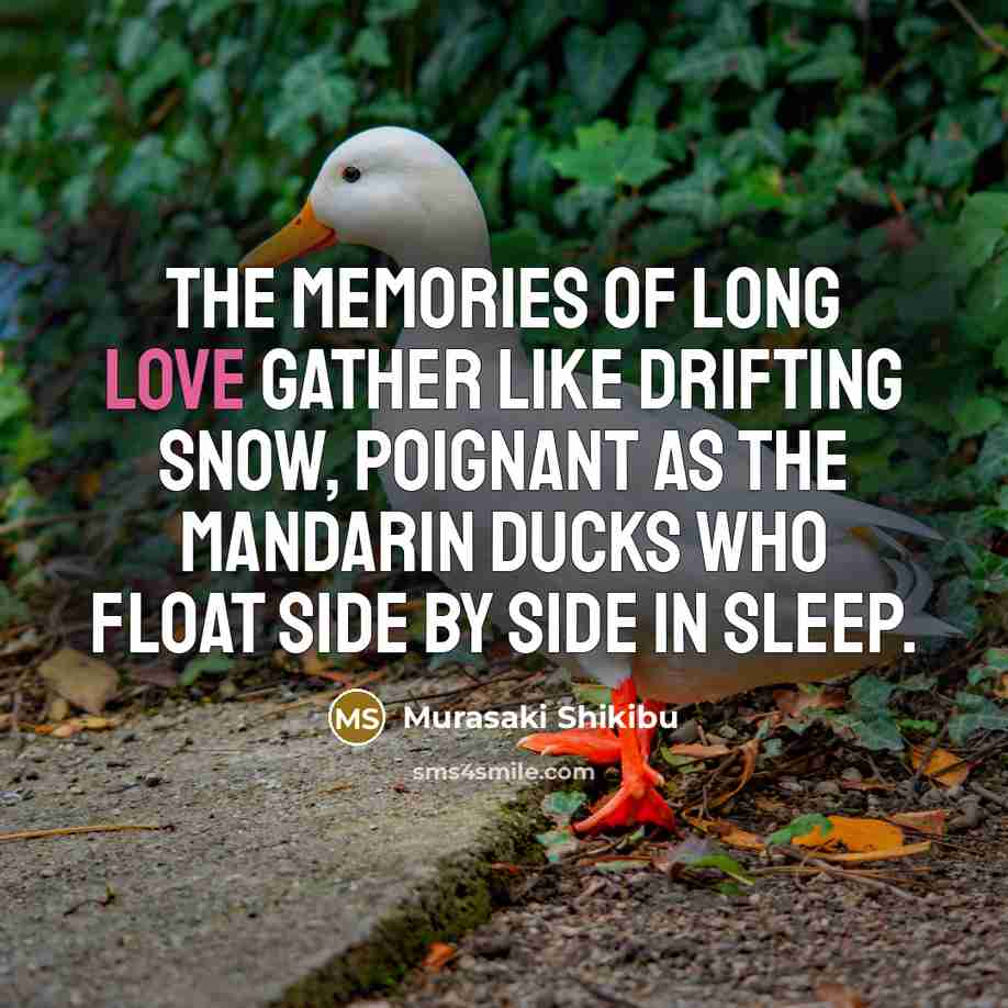 “The memories of long love gather like drifting snow, poignant…” quote by Murasaki Shikibu