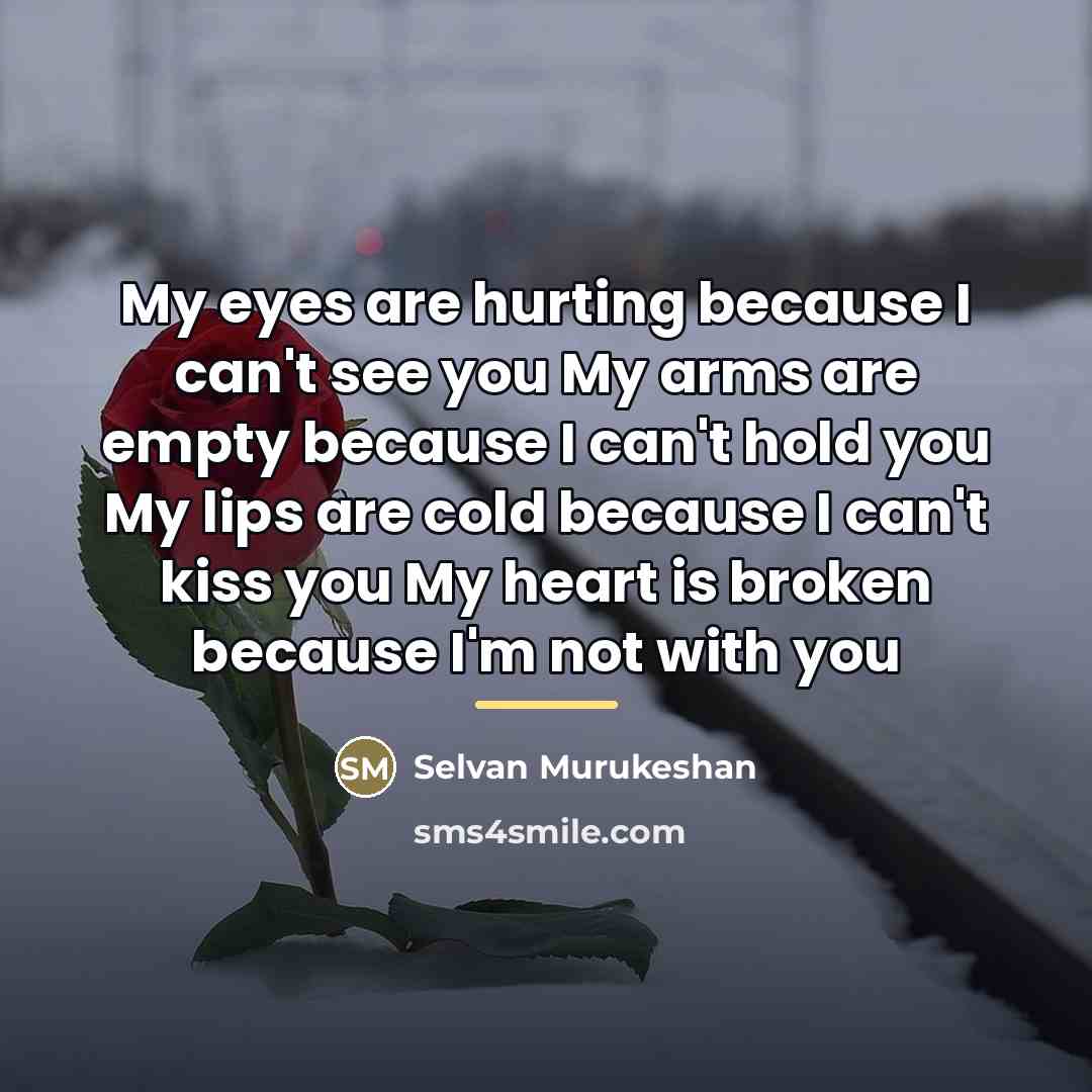 “My eyes are hurting because I can't see you My…” quote by Selvan Murukeshan