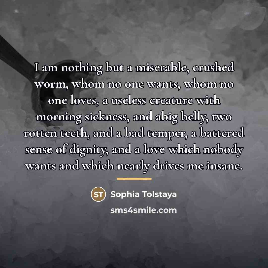 “I am nothing but a miserable, crushed worm, whom no…” quote by Sophia Tolstaya