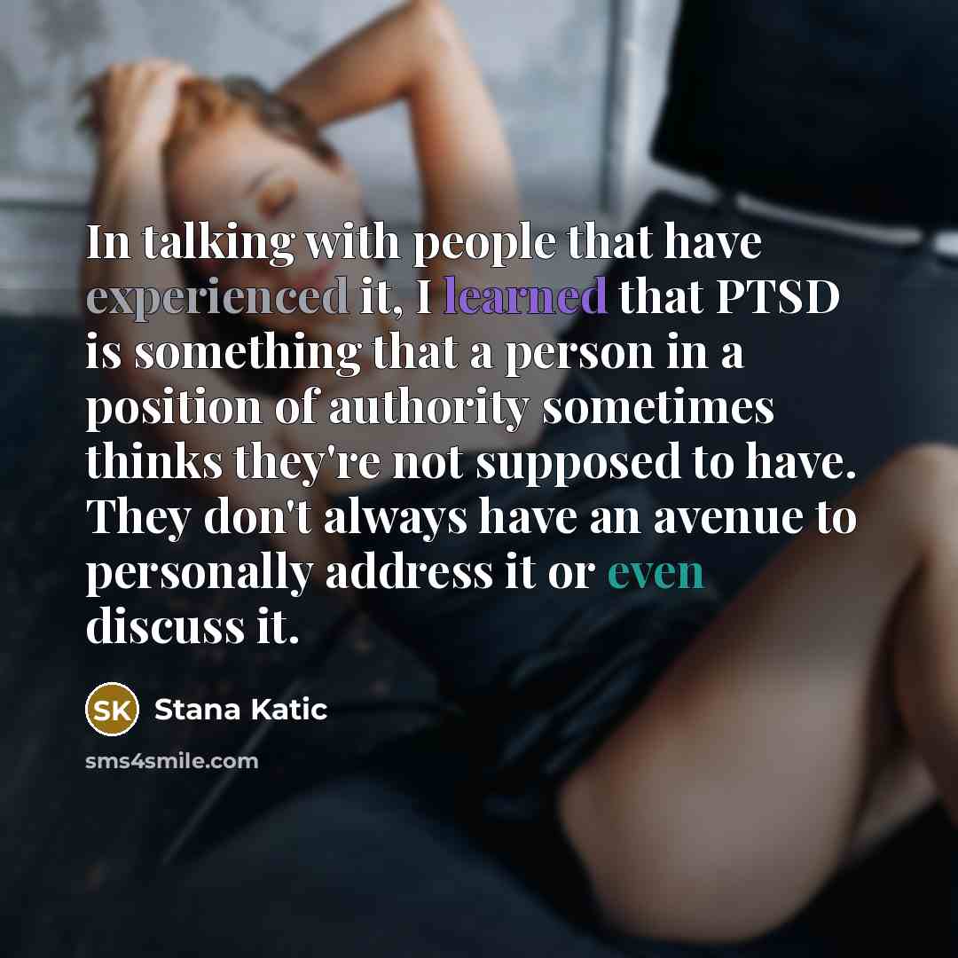 “In talking with people that have experienced it, I learned…” quote by Stana Katic