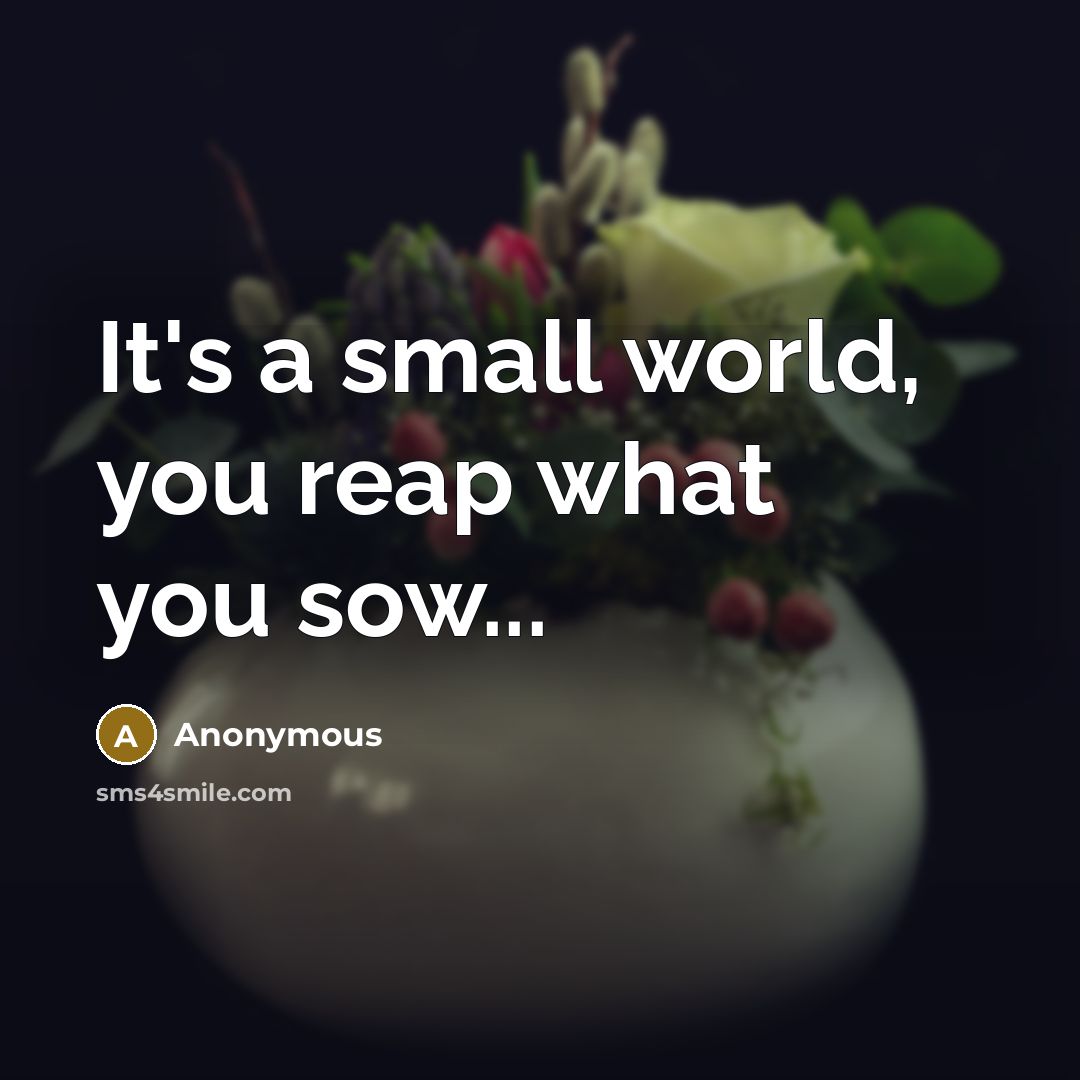 “It's a small world, you reap what you sow...…” quote by Anonymous