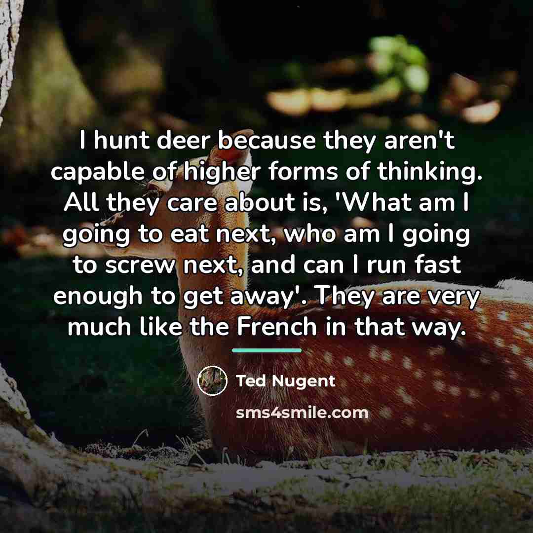 “I hunt deer because they aren't capable of higher forms…” quote by Ted Nugent