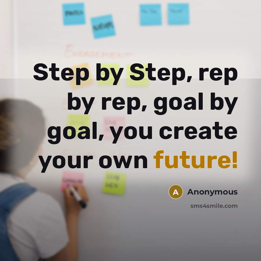 “Step by Step, rep by rep, goal by goal, you create your own future!” quote by Anonymous